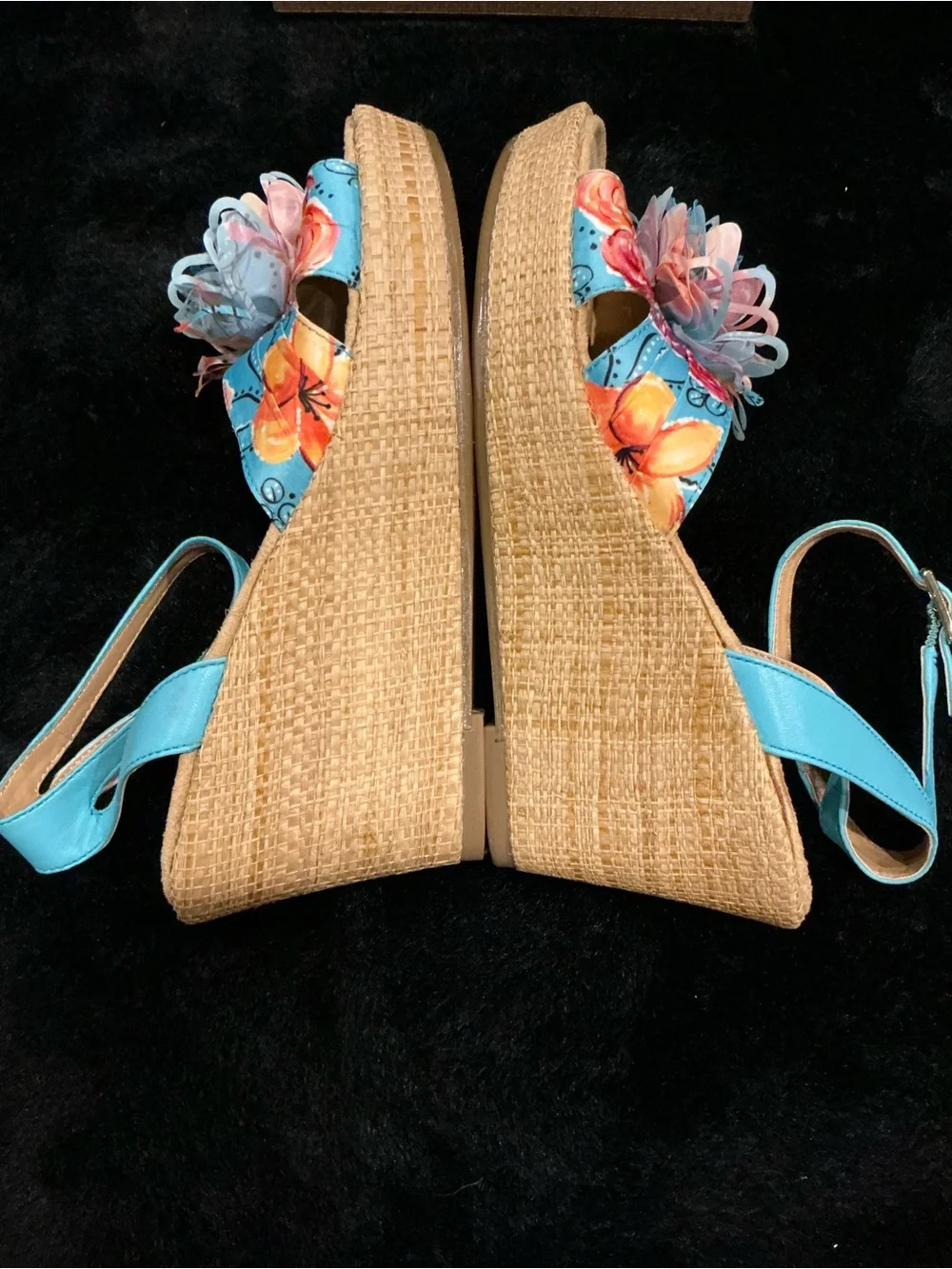 Naturalizer Teal Floral Slingback Sandals With Wedge Heel Size 8